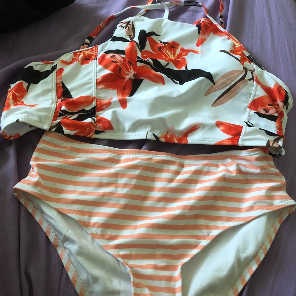 Orange striped bathing suit